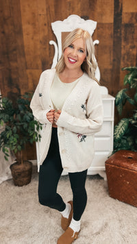 Crystal Floral Knit Cardigan | Beige | One Size