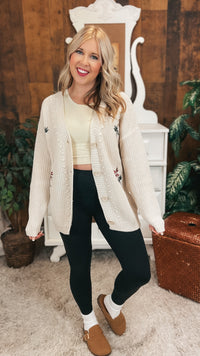 Crystal Floral Knit Cardigan | Beige | One Size