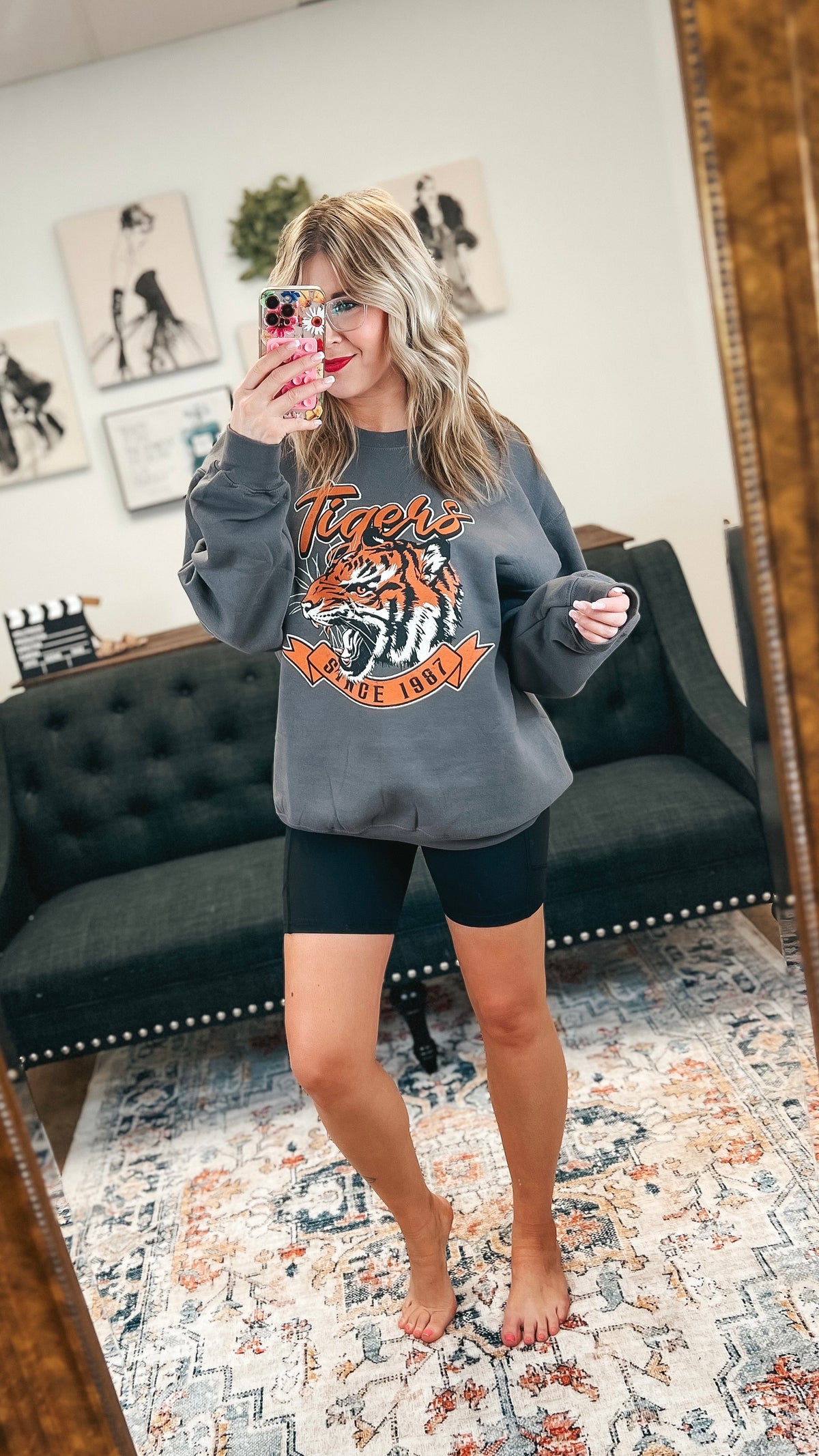 Orange Tigers | Graphic Sweatshirt | Grey