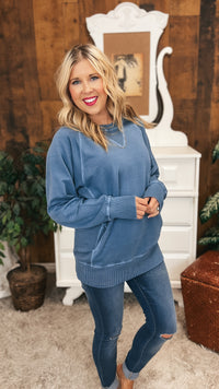 Lori Pocket Sweater: Dusty Blue