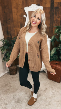 Crystal Floral Knit Cardigan |Mocha | One Size