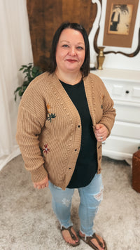 Crystal Floral Knit Cardigan |Mocha | One Size