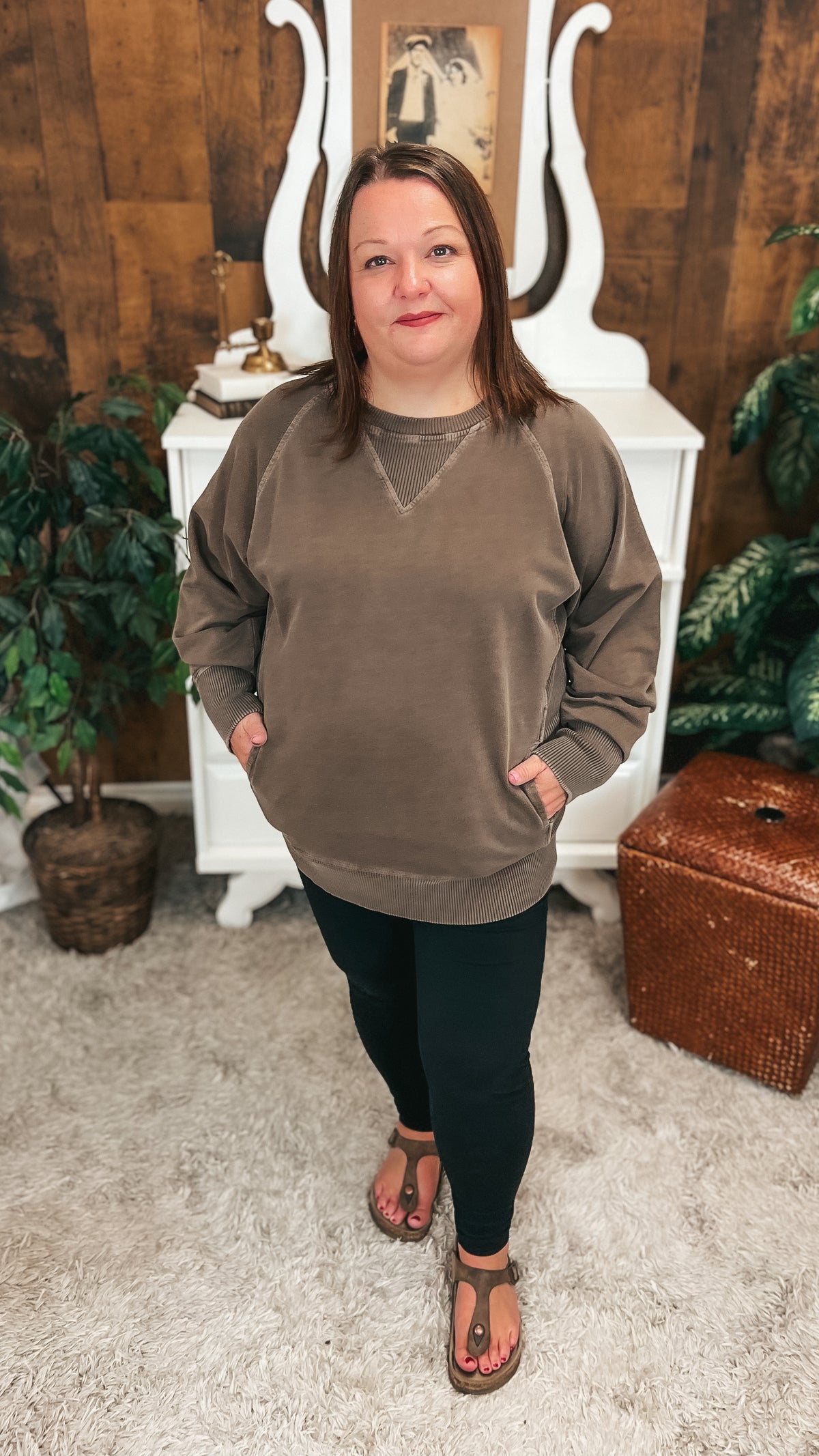 Lori Pocket Sweater: Brown