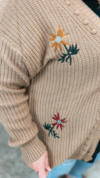 Crystal Floral Knit Cardigan |Mocha | One Size