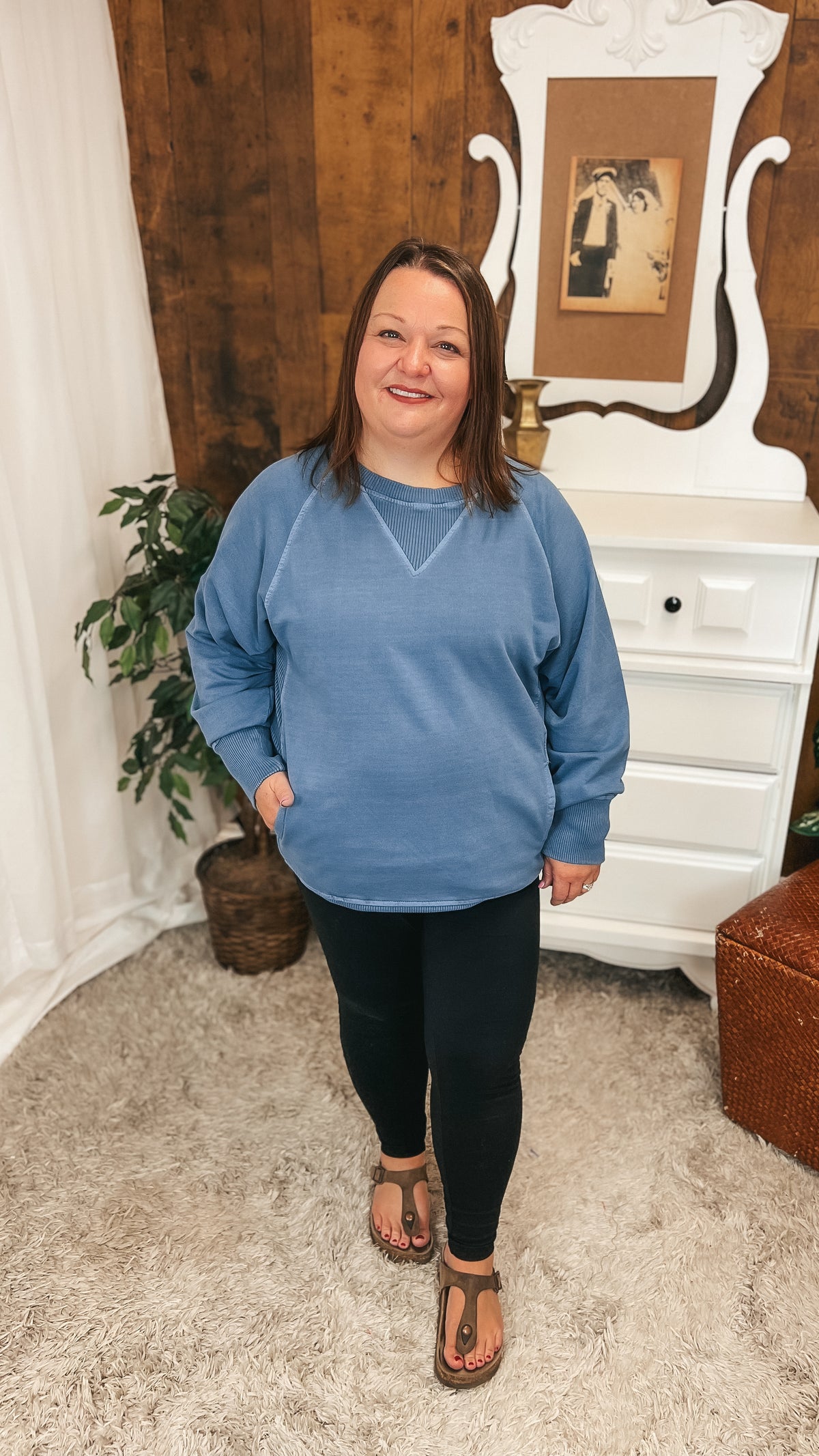 Lori Pocket Sweater: Dusty Blue