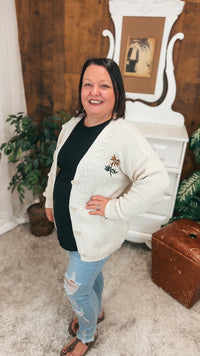 Crystal Floral Knit Cardigan | Beige | One Size