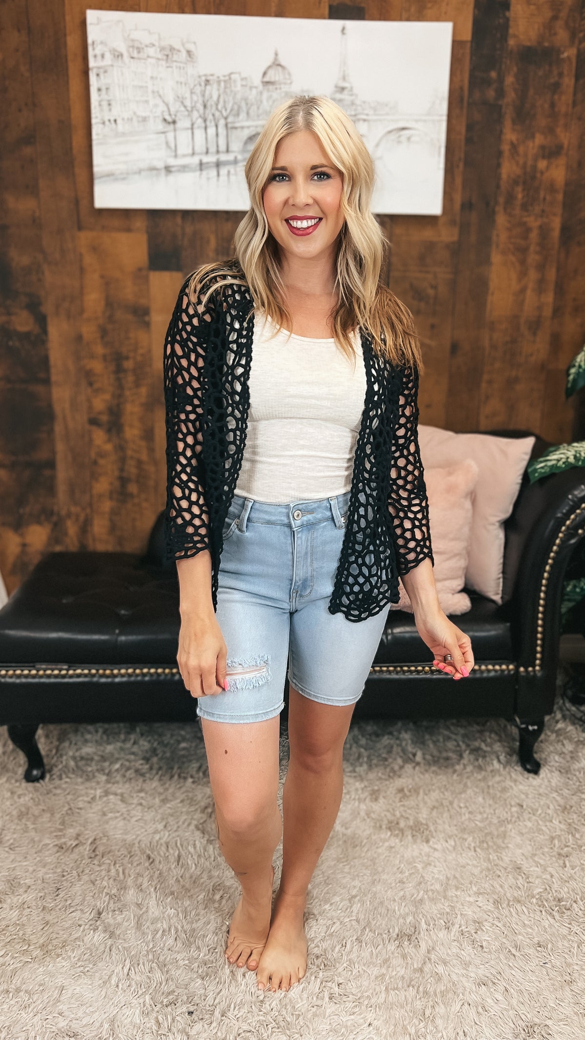 Donna Crochet Cardigan | Black