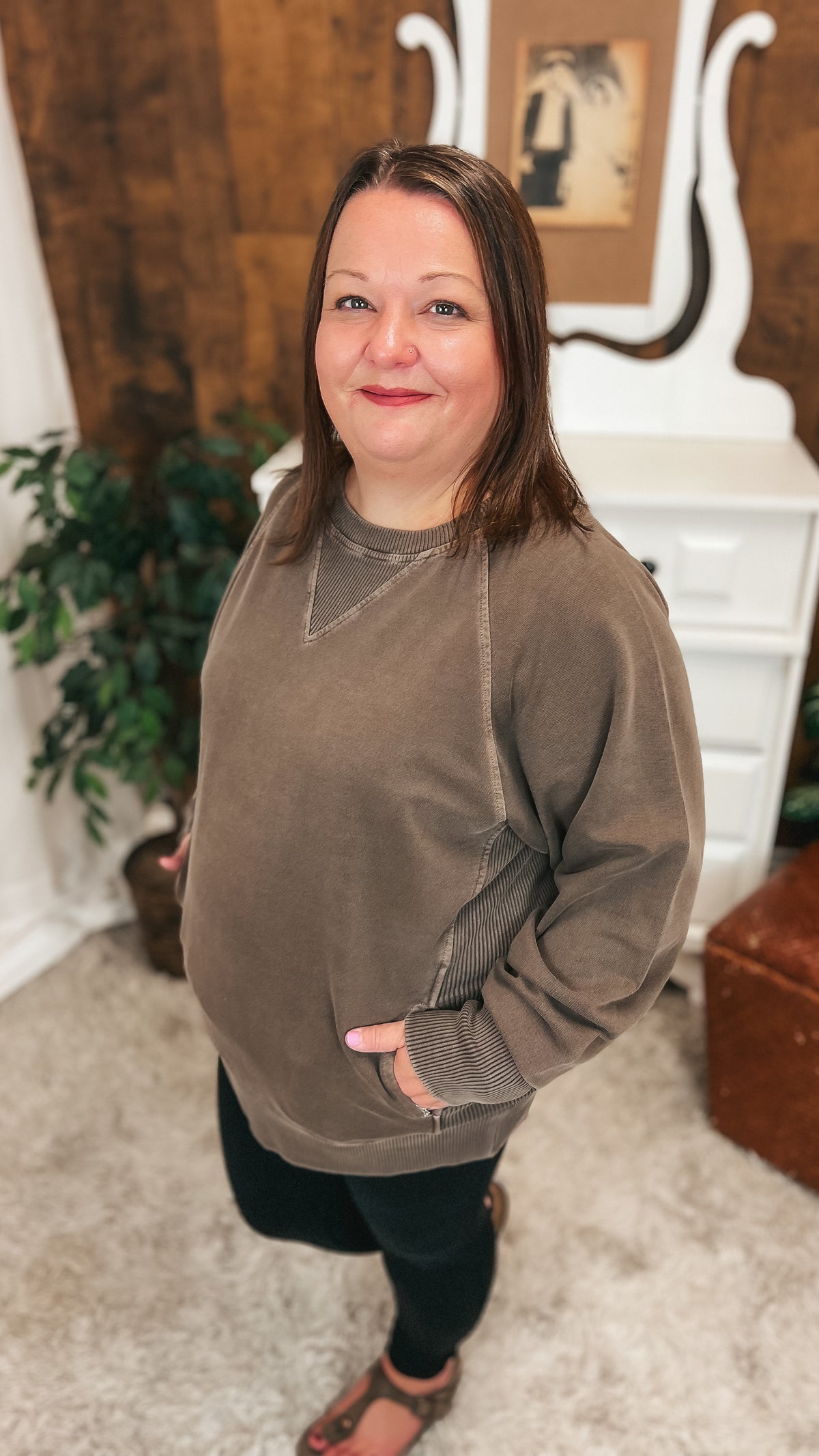 Lori Pocket Sweater: Brown