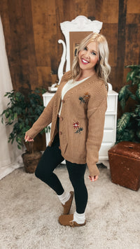 Crystal Floral Knit Cardigan |Mocha | One Size
