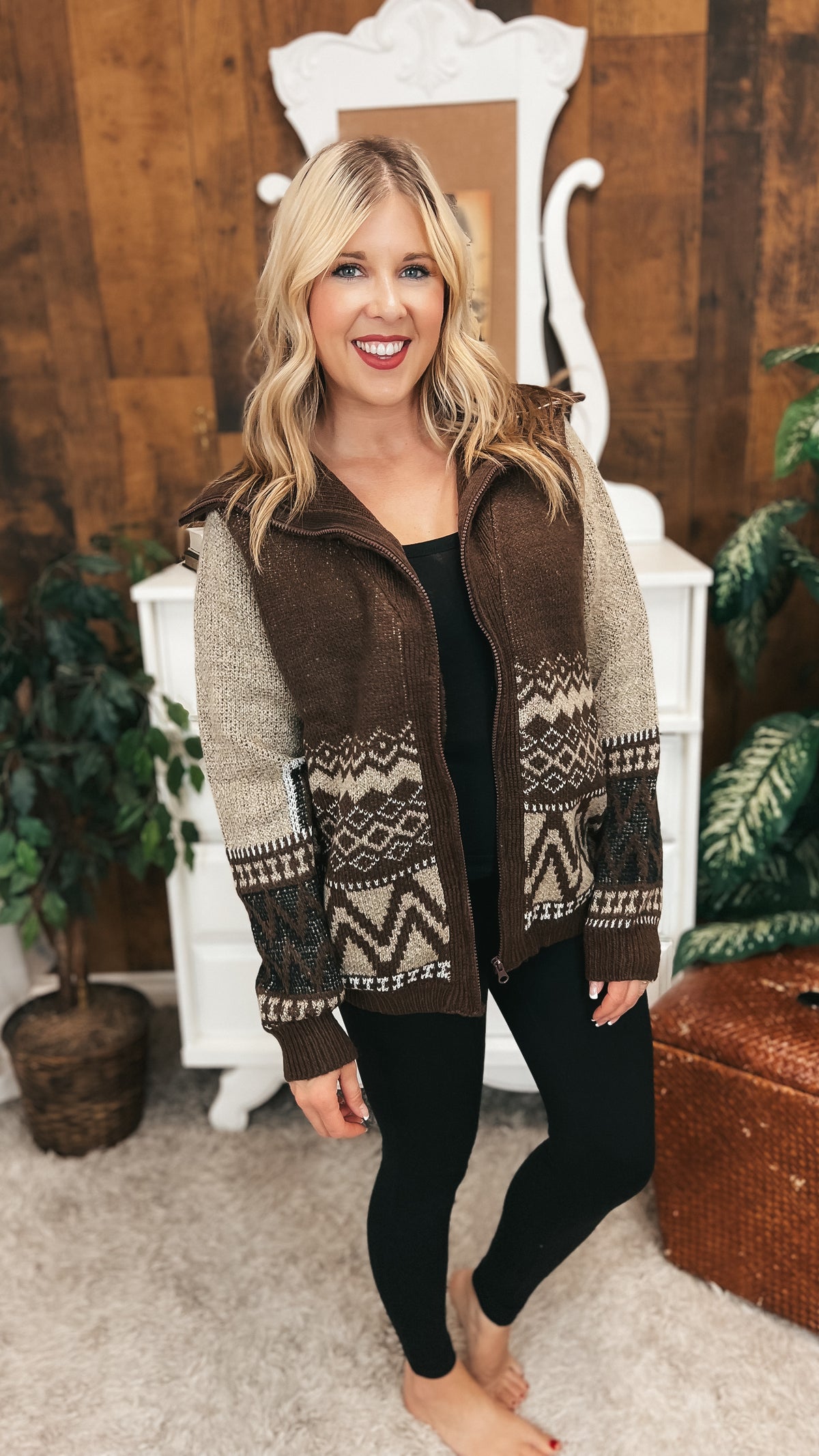 Zoey Zip Knit Jacket | Chocolate Brown