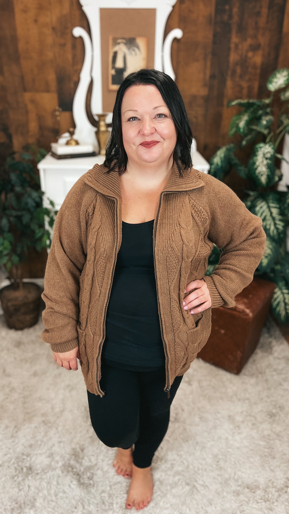 Lynn Zip Knit Jacket | Mocha