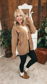 Crystal Floral Knit Cardigan |Mocha | One Size