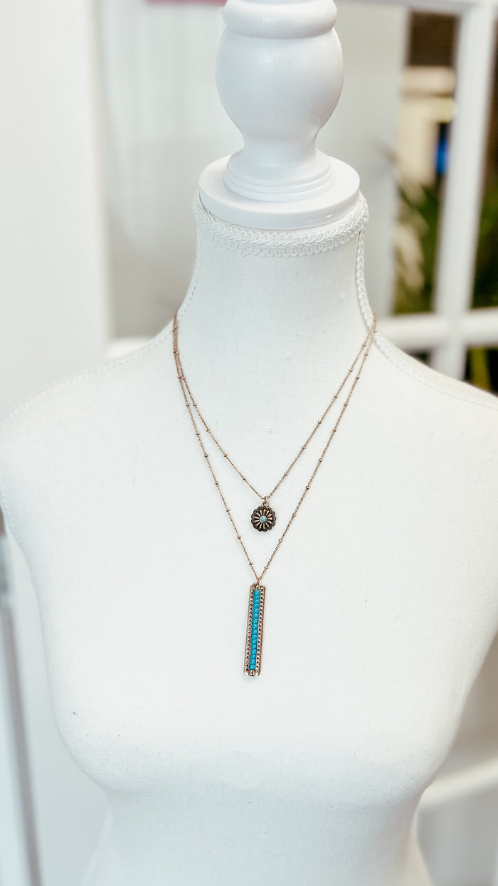 Beaded Pendant Double Necklace: Aqua *SALE*