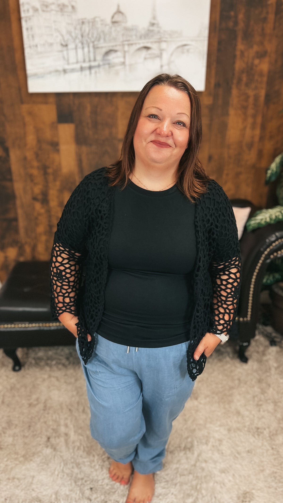 Donna Crochet Cardigan | Black