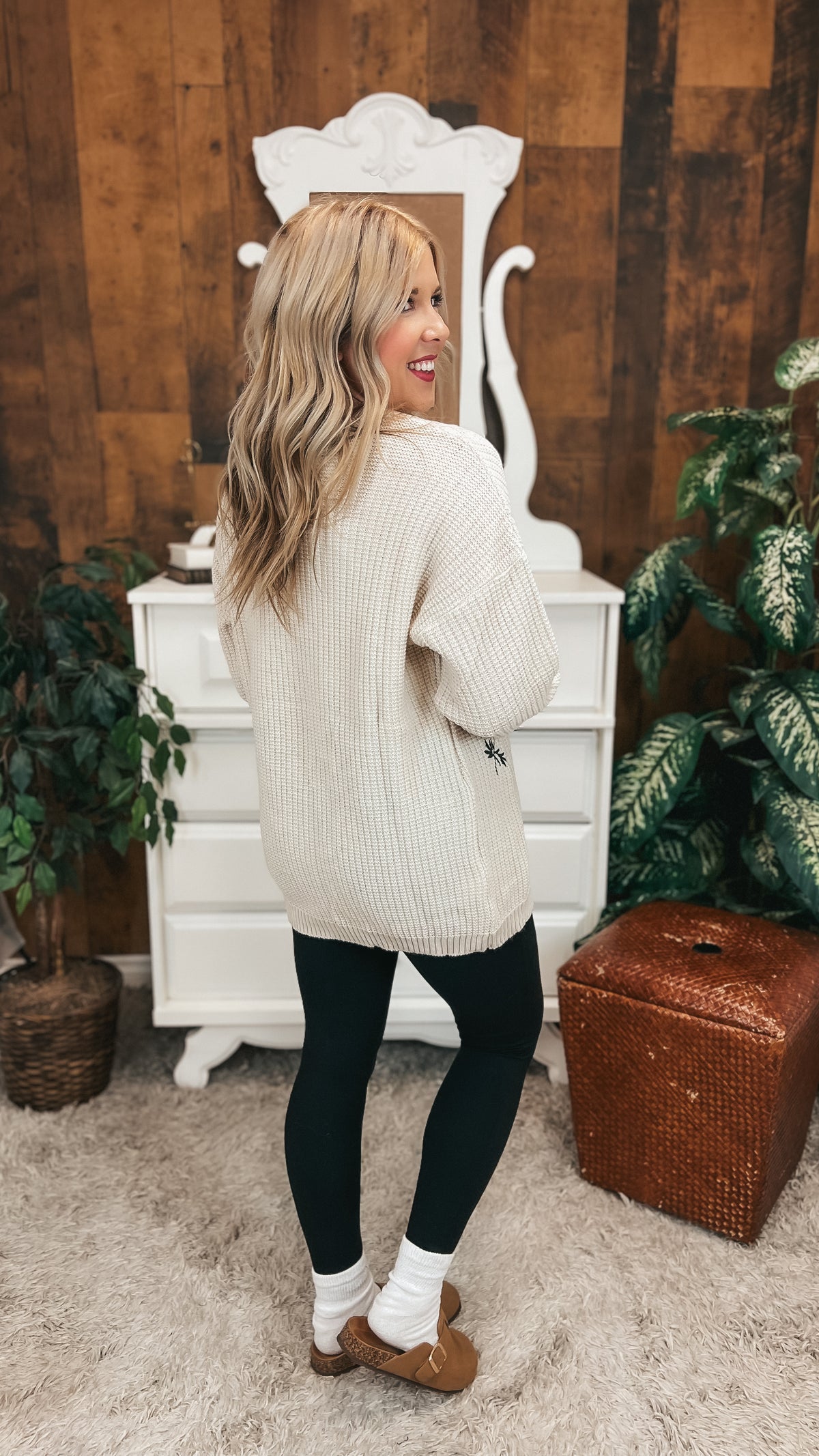 Crystal Floral Knit Cardigan | Beige | One Size