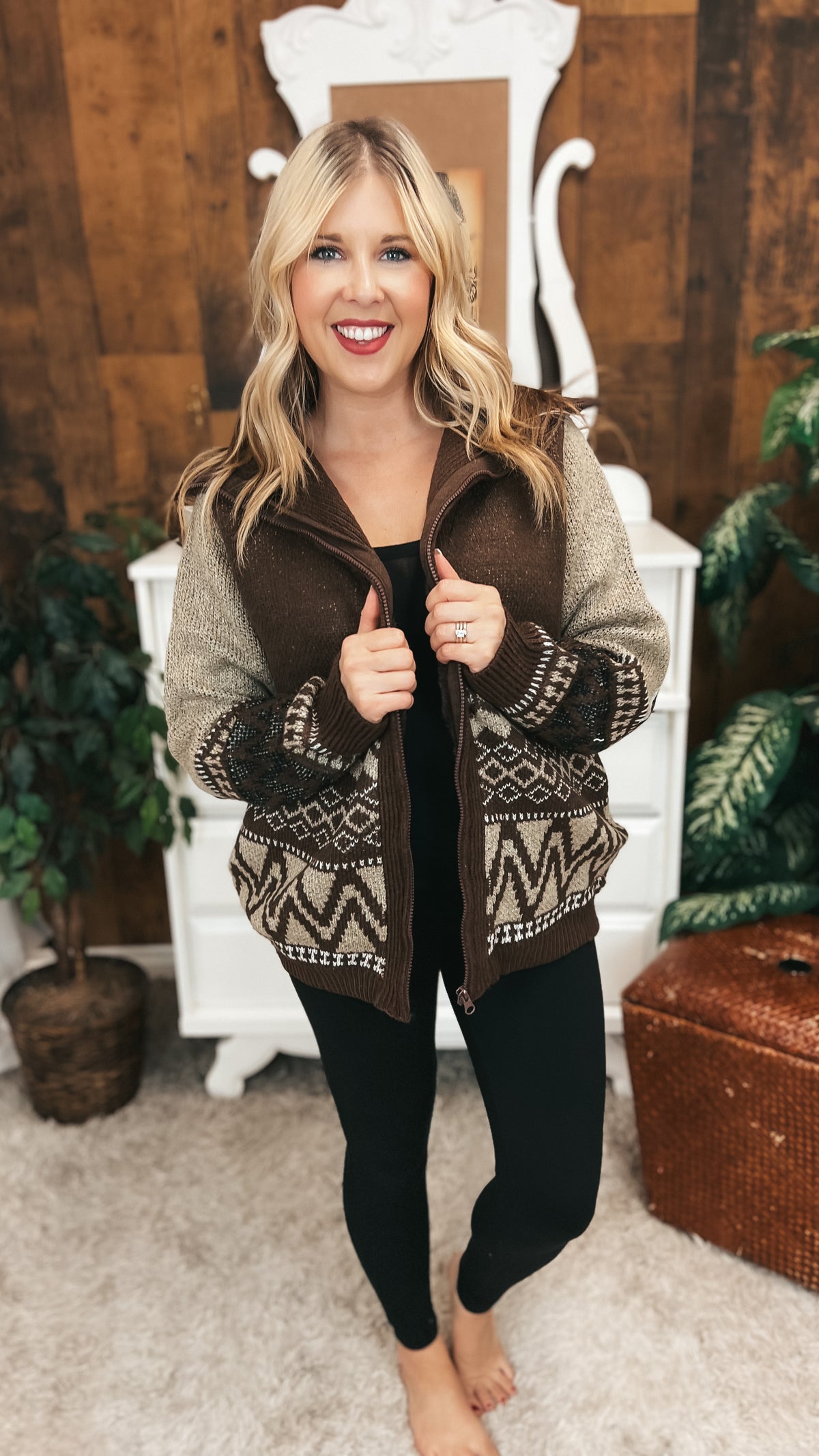 Zoey Zip Knit Jacket | Chocolate Brown