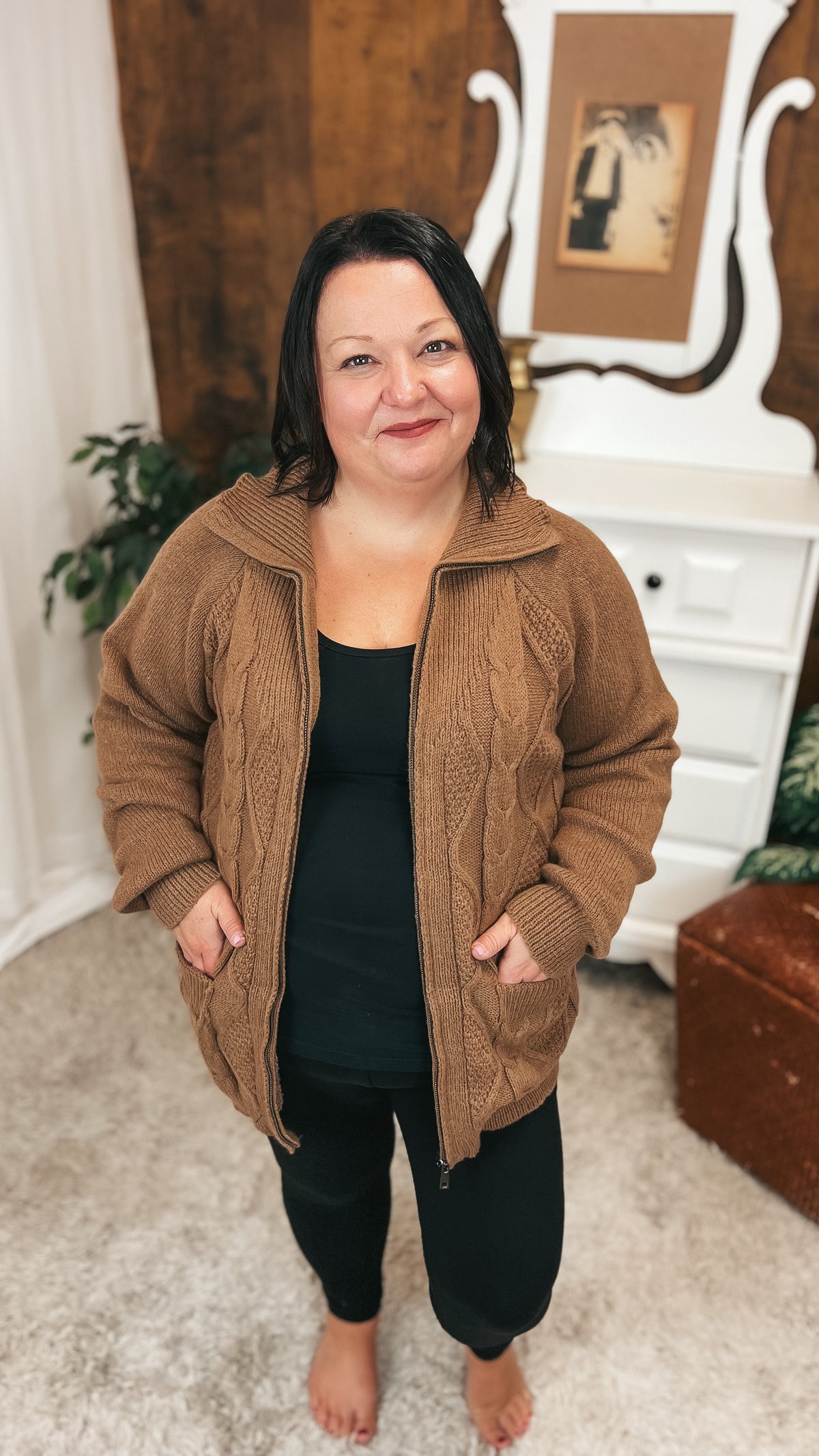 Lynn Zip Knit Jacket | Mocha