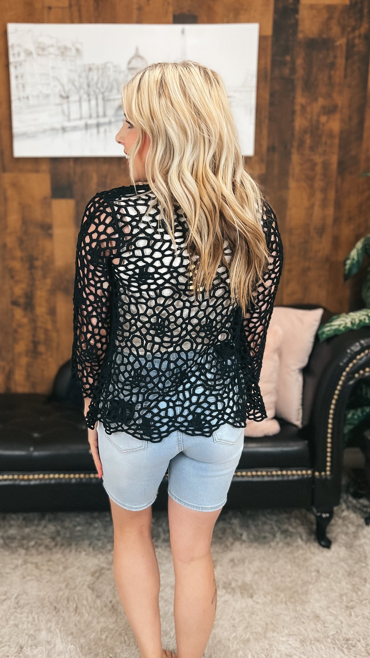 Donna Crochet Cardigan | Black