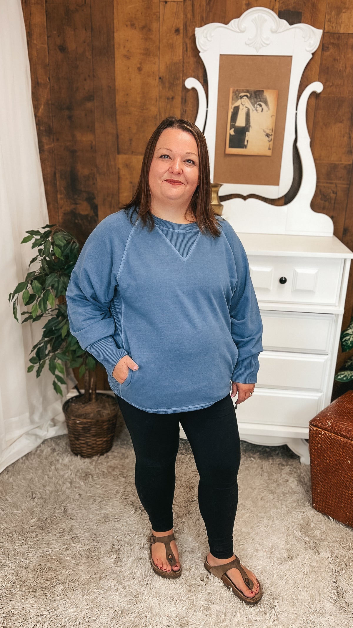 Lori Pocket Sweater: Dusty Blue