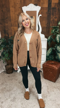 Crystal Floral Knit Cardigan |Mocha | One Size