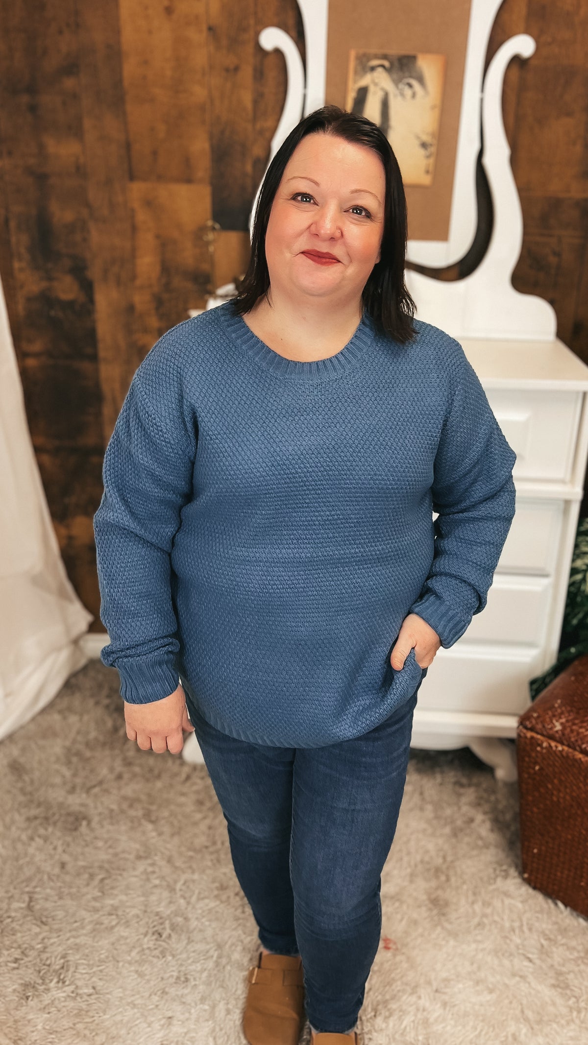 Scarlett Knit Sweater: Dusty Blue