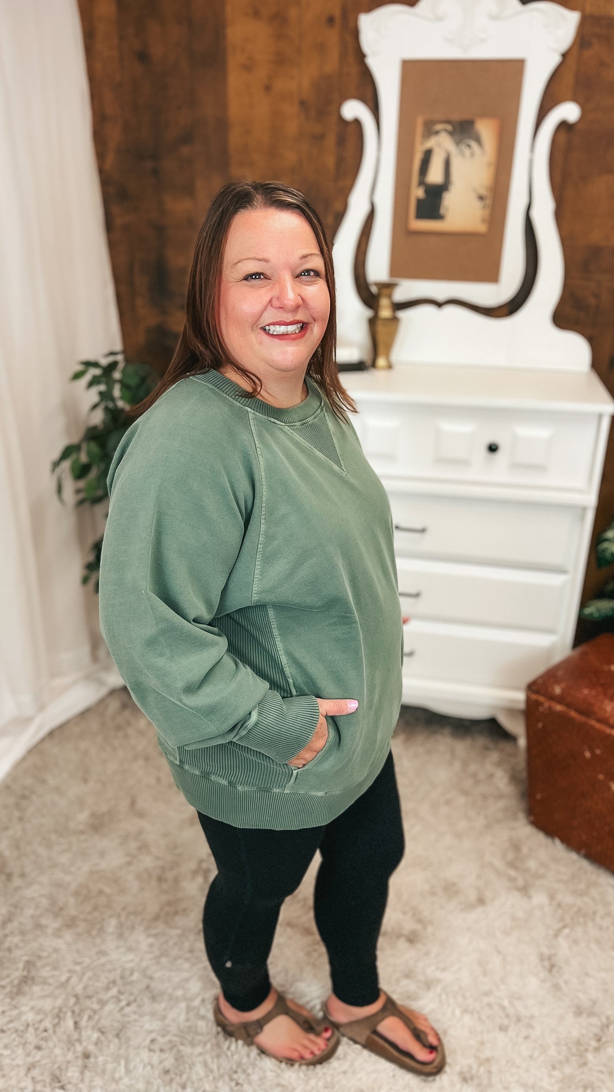 Lori Pocket Sweater: Light Olive