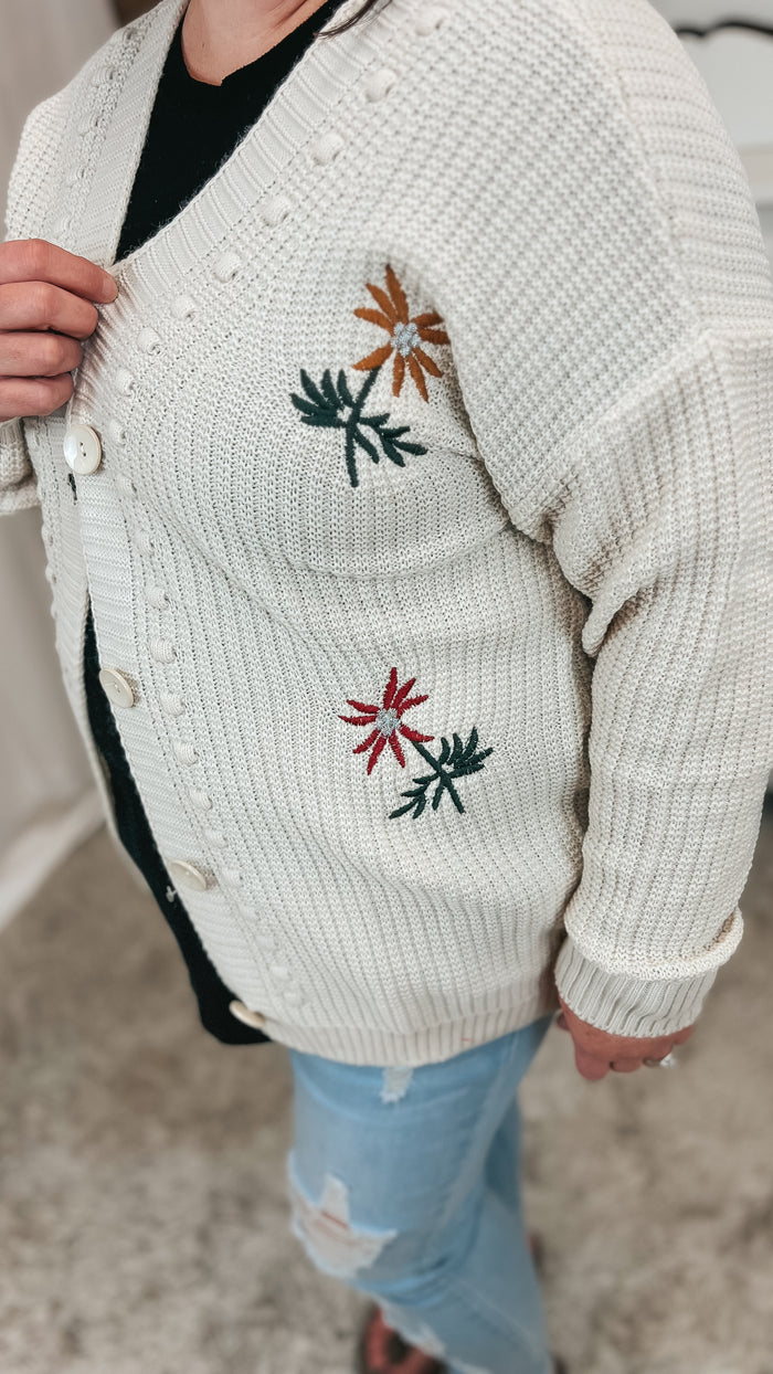 Crystal Floral Knit Cardigan | Beige | One Size