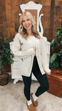 Crystal Floral Knit Cardigan | Beige | One Size