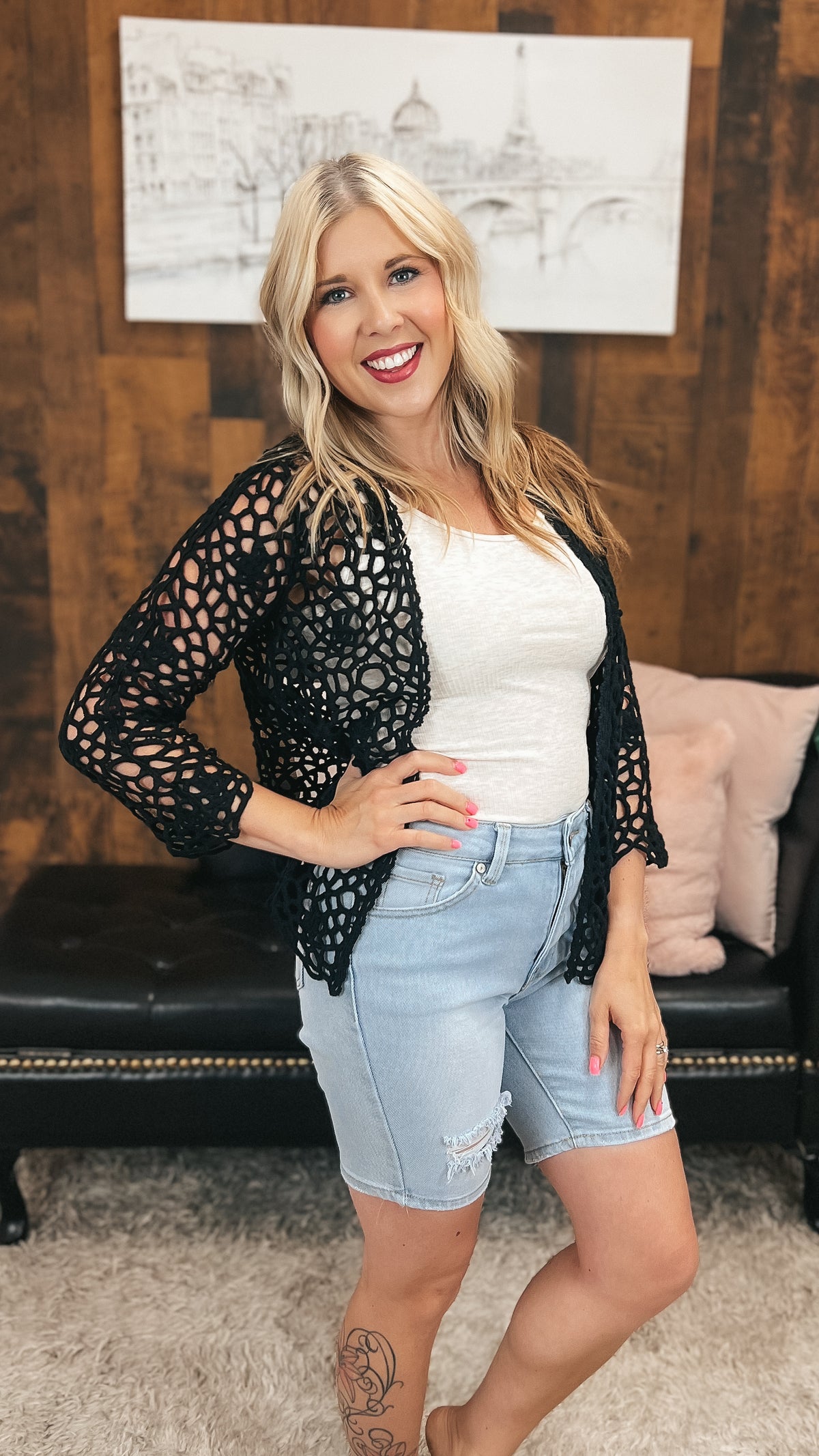 Donna Crochet Cardigan | Black