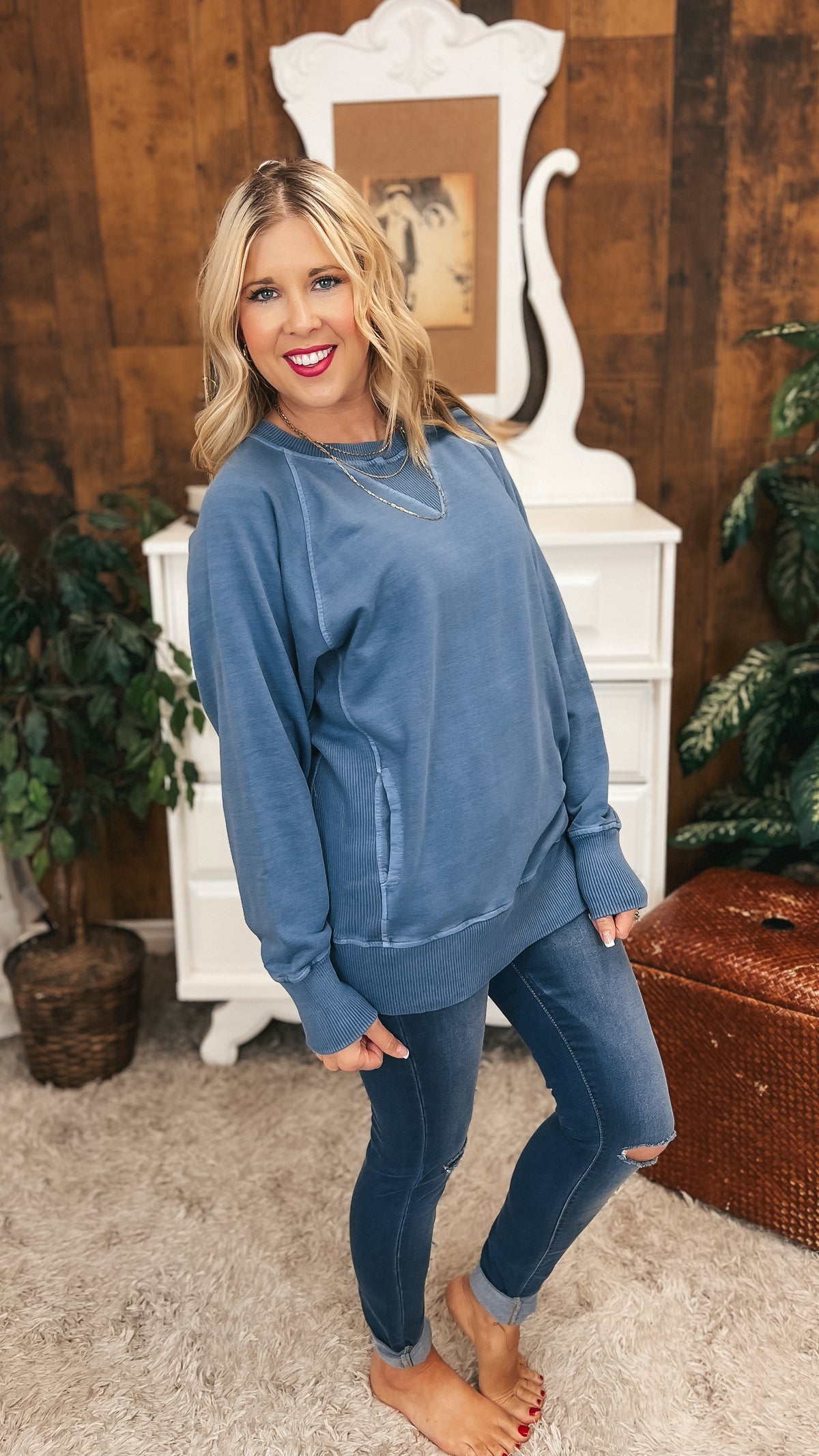 Lori Pocket Sweater: Dusty Blue