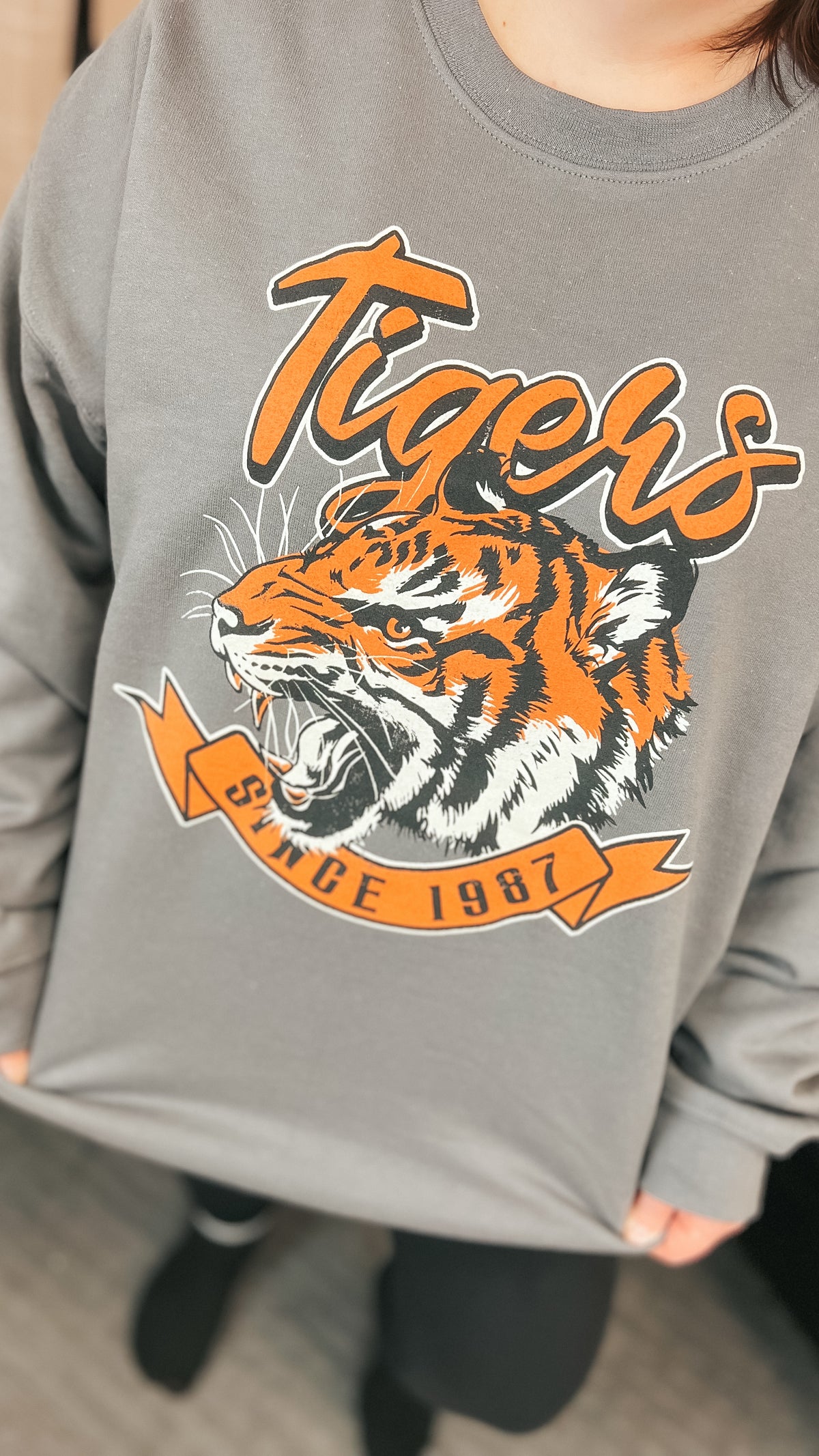 Orange Tigers | Graphic Sweatshirt | Grey