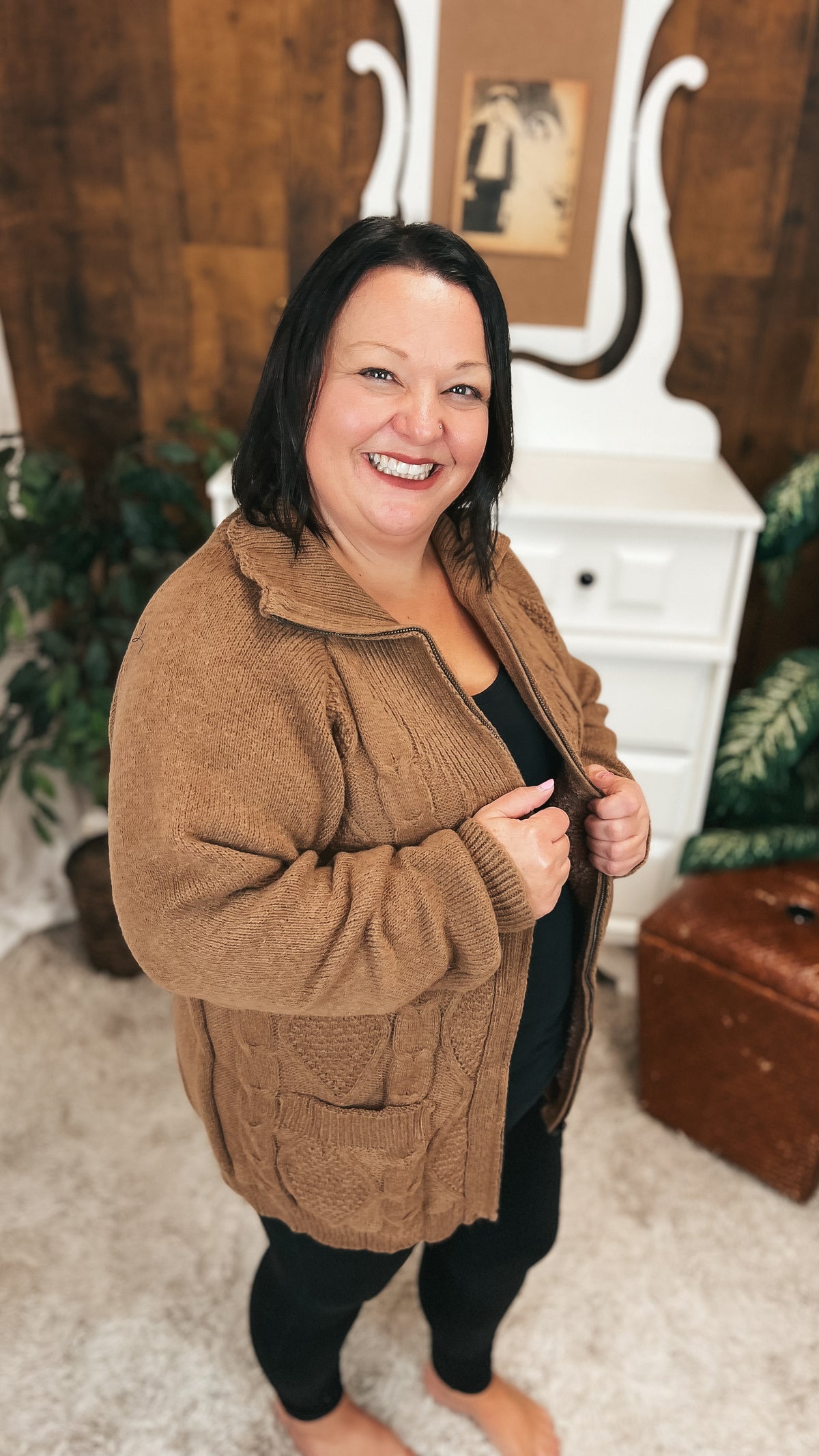 Lynn Zip Knit Jacket | Mocha