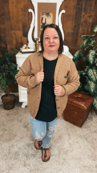 Crystal Floral Knit Cardigan |Mocha | One Size