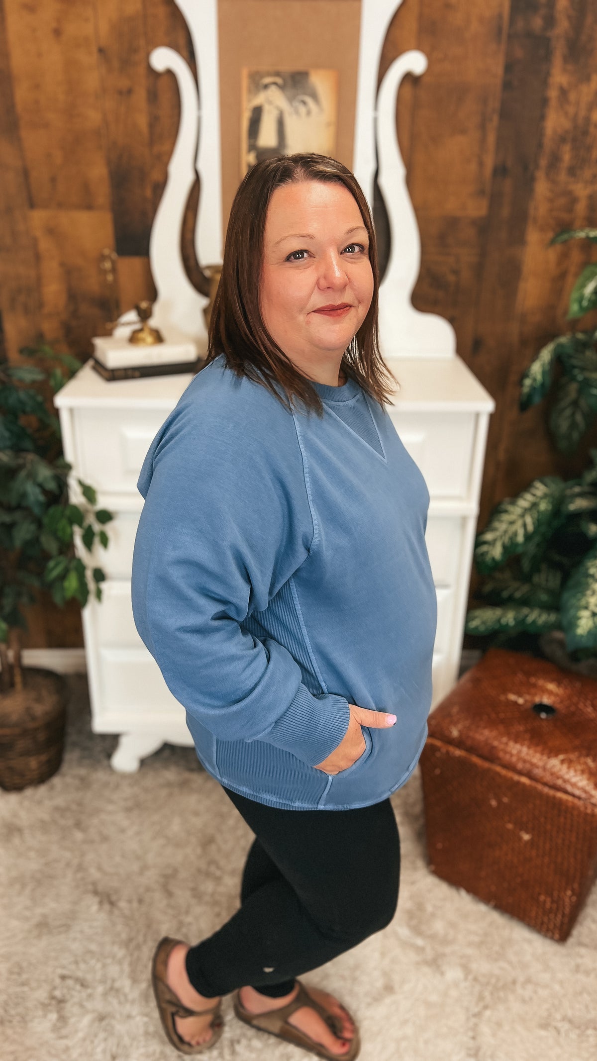 Lori Pocket Sweater: Dusty Blue