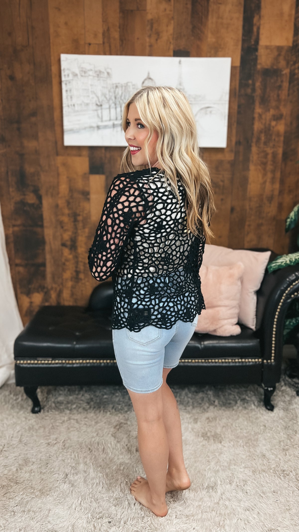 Donna Crochet Cardigan | Black