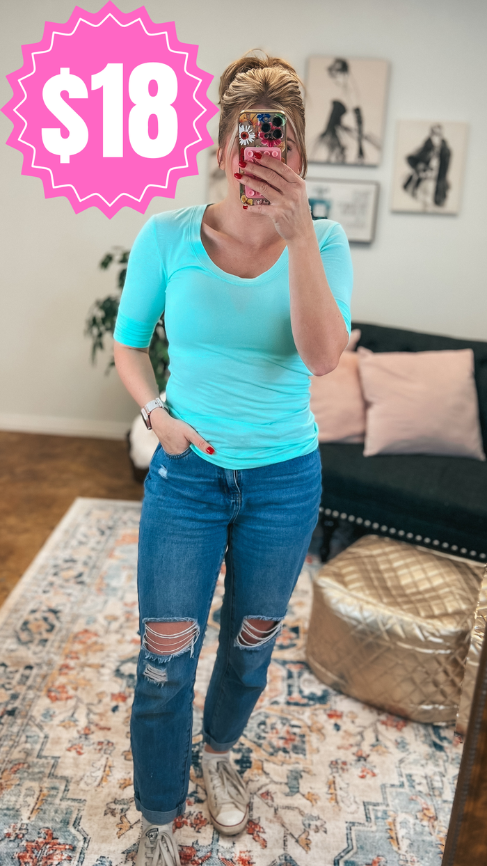 Anabel 3/4 Sleeve Top: Aqua *SALE*