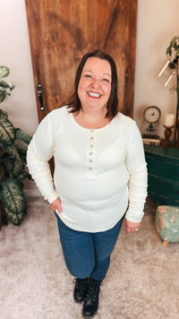 Colleen Ribbed Henley Long Sleeve | Cream