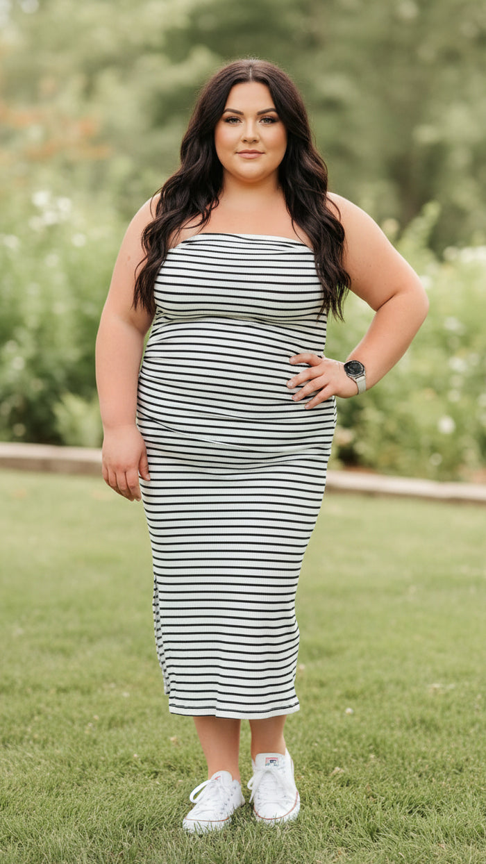 Alyssa Strapless Stripe Sundress | White *SALE*