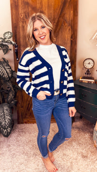 Coralee Stripe Knit Cardigan | Blue & Ivory