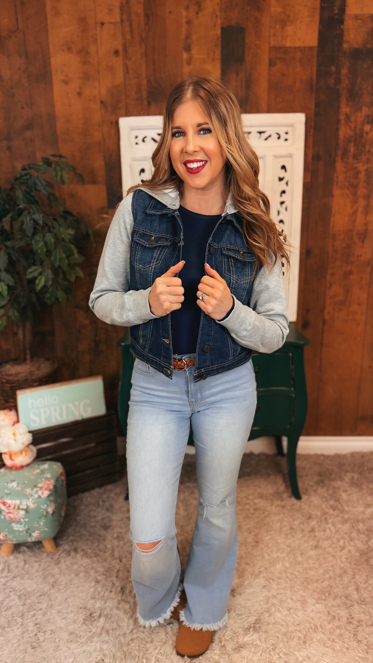 Cam Hooded Denim Jacket | Dark Blue