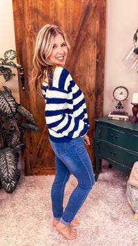 Coralee Stripe Knit Cardigan | Blue & Ivory
