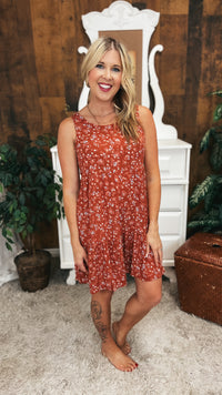 Claire Floral Dress: Rust