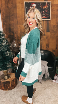 Helen Knit Cardigan | Green & Ivory