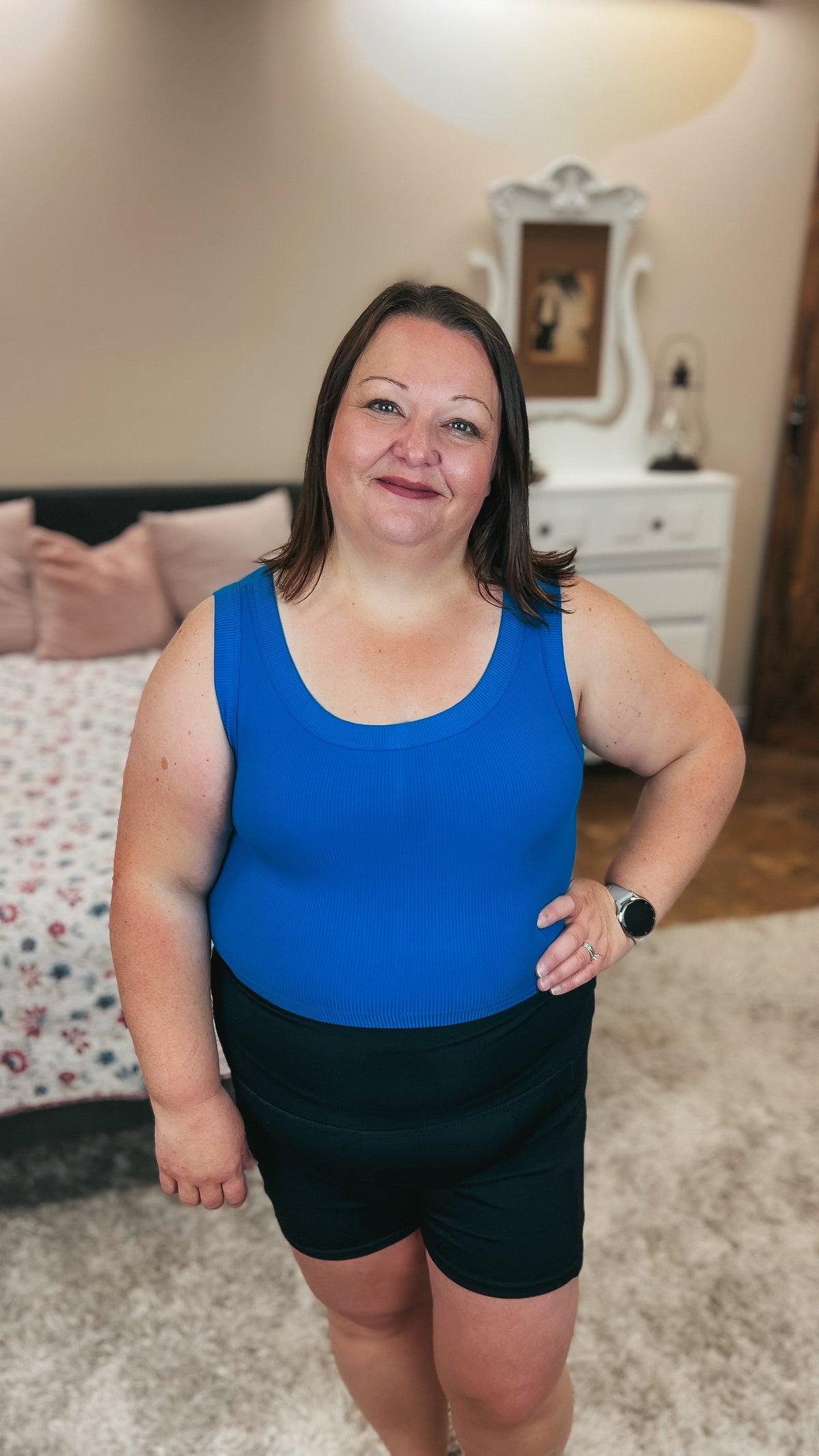 Tamara Ribbed Tank Top: Ocean Blue