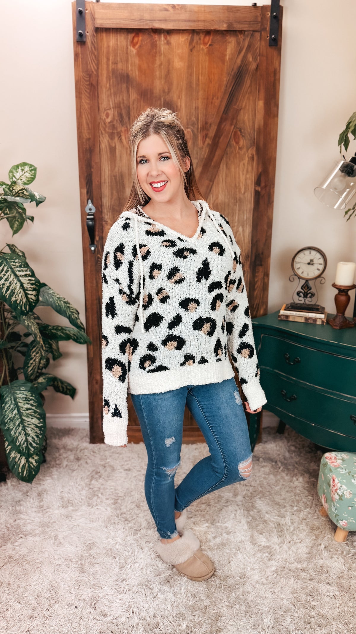 Karen Leopard Print Hoodie | Cream