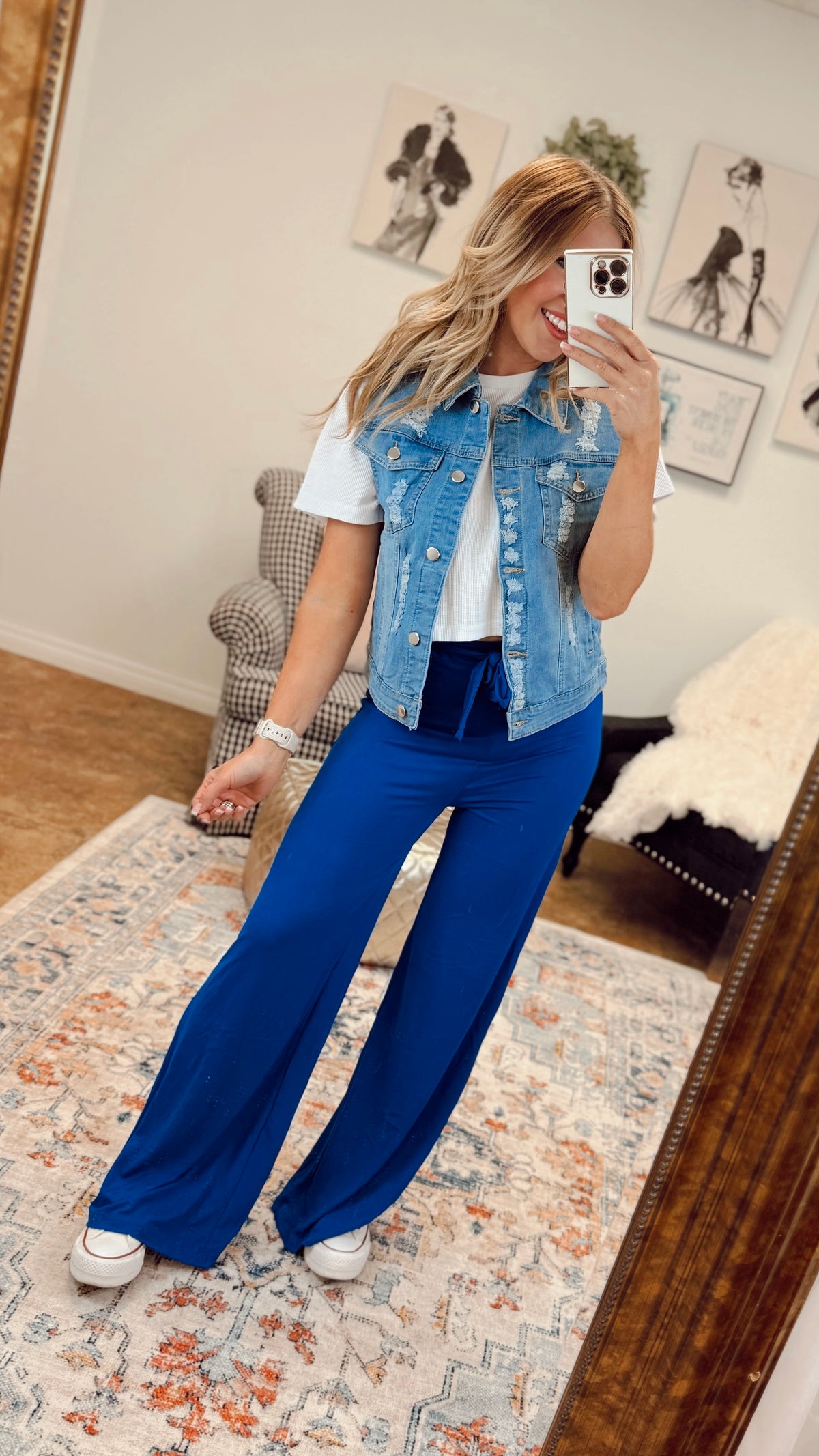 Stephanie Stretch Paper Bag Pants | Royal Blue