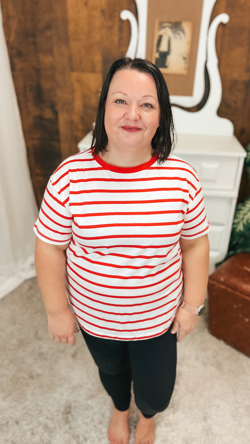 Brittany Striped Tee | Red & Ivory