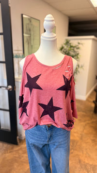 # 26 - Pink Distressed Star Tee | SAMPLE SALE