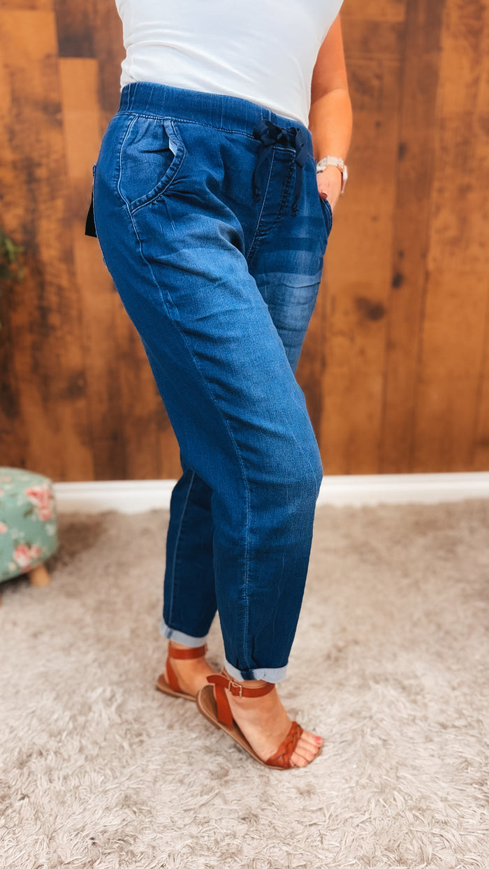Lenny Cropped Jogger Denim | Dark Blue