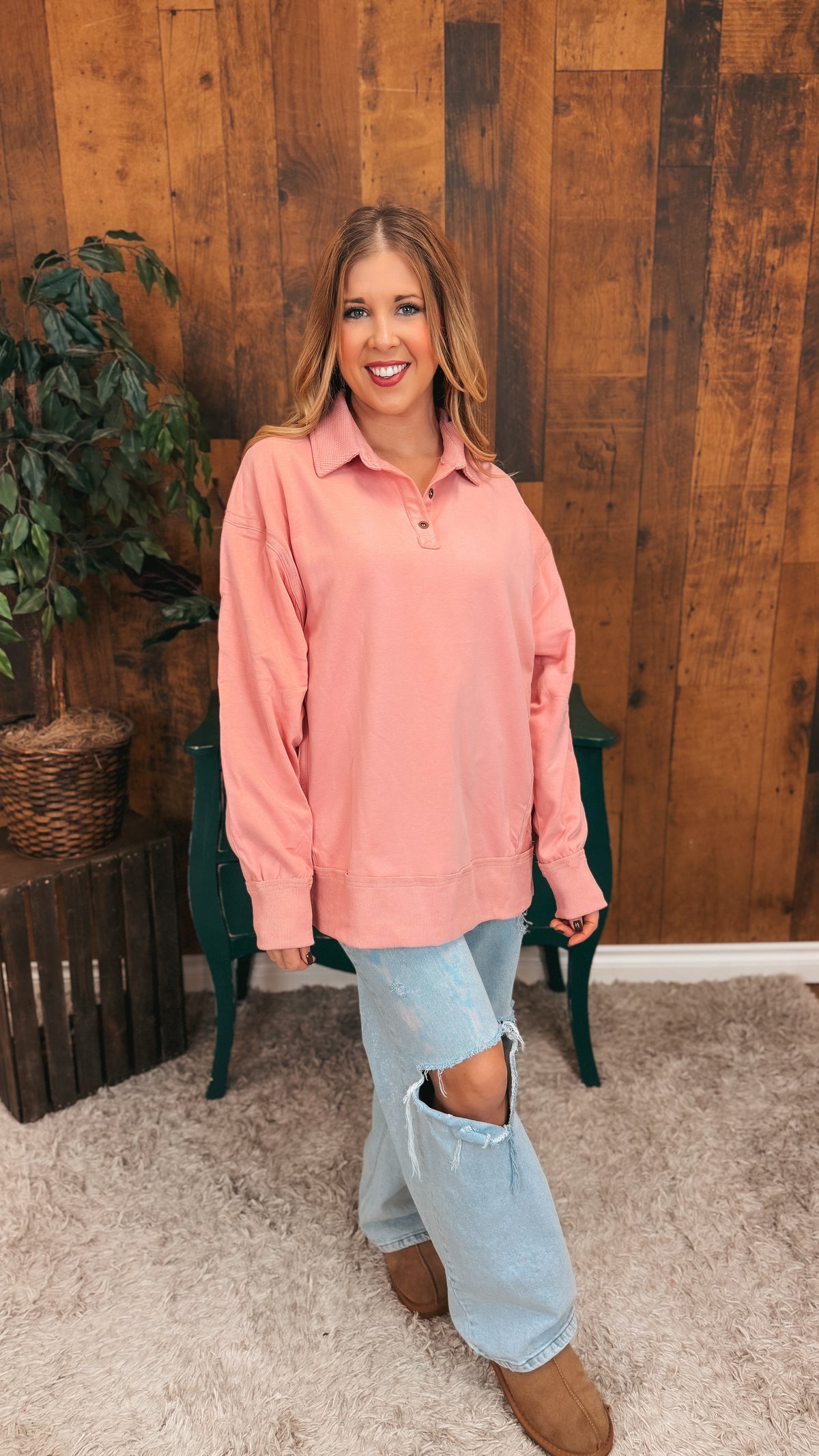 Shelly Collared Sweatshirt | Pink